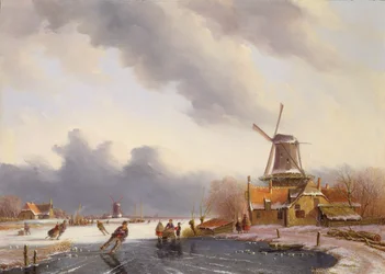 Winterscène met schaatsers